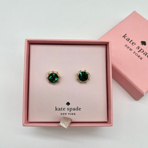 KATE SPADE NWT Emerald Earrings Flying Colors Bezel Studs